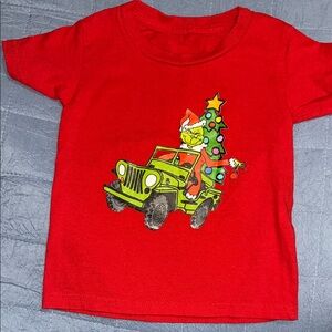 Red Kids T-Shirt with Grinch and Jeep Design